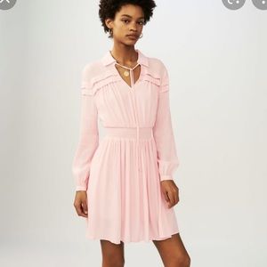 New womens Maje Rubin Smocked Blouson Dress Pink Long Sleeves sz 1 or sz small